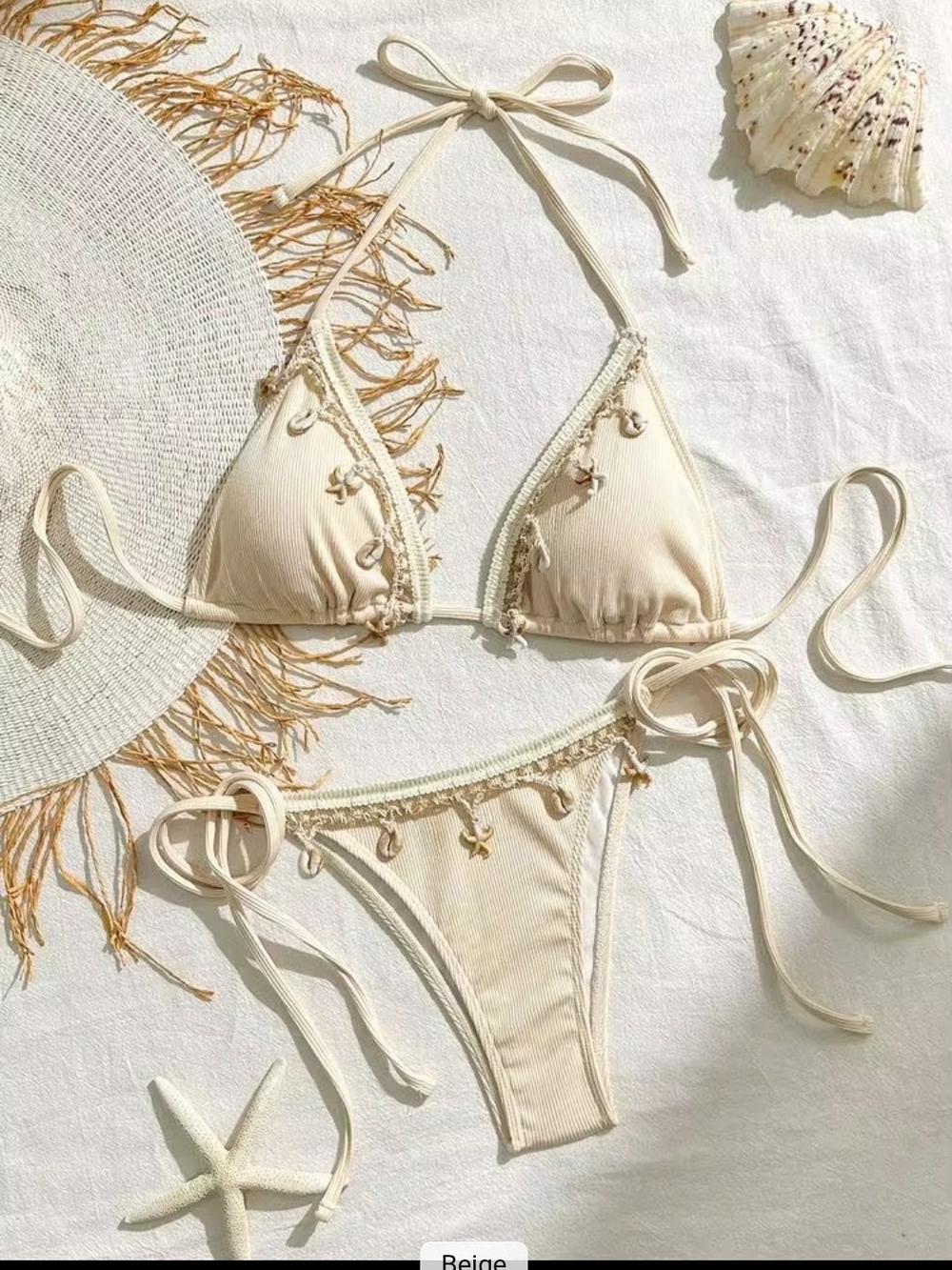 Beachy Shell Themed Cream String Bikini